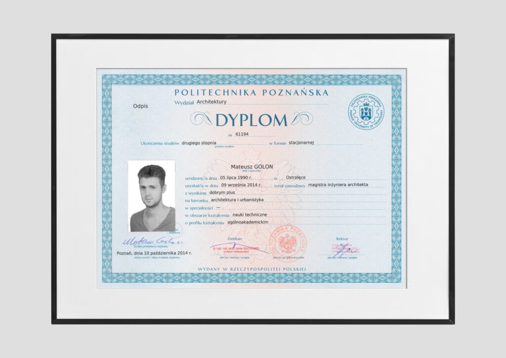 Dyplom ukończenia studiów